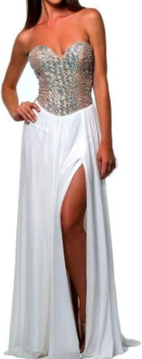 TERANI COUTURE Women SZ 4 WHITE Embellished Strapless Formal Dress Gown Prom NWT