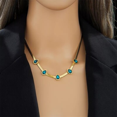 Luxus Edelstahl Halskette Kette 18K Gold vergoldet mit Zirkonia Kristallen