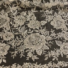 White Bridal Lace Embroidered / Embellish Flowers on Mesh Fabric 1 Yard By 57  W