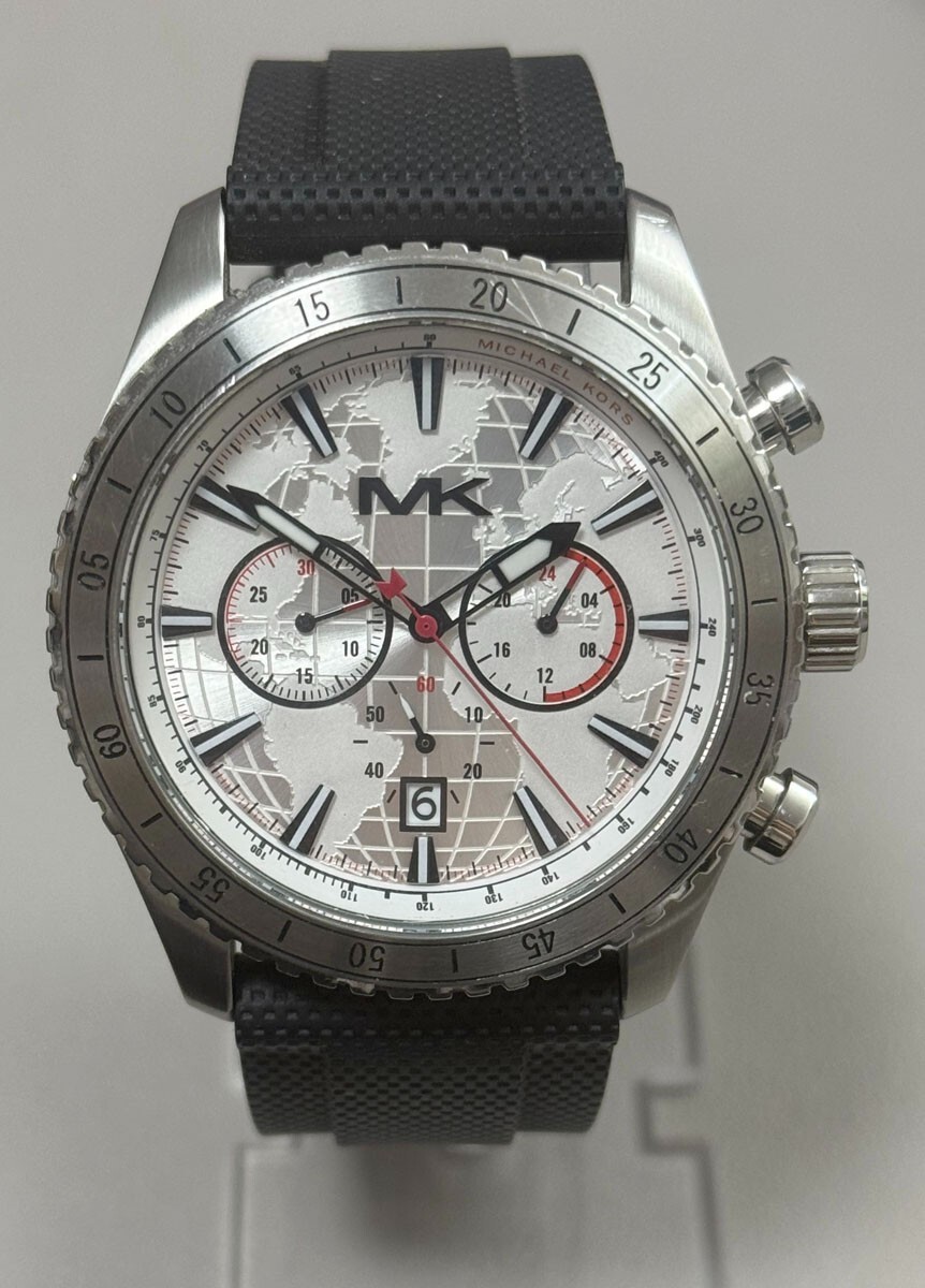 Michael Kors Chronograph Silver Dial Black Silicone Analog Men's