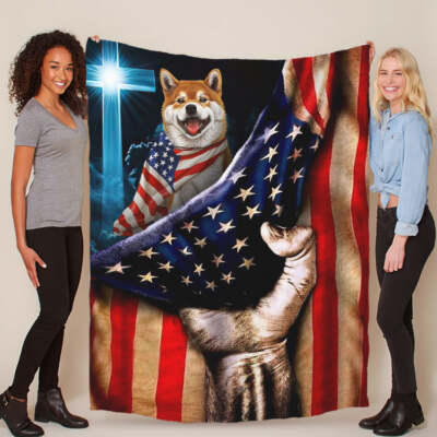 Cute Akita Inu Dog Patriotic Flag USA Blanket Christmas Gift For Pet Dogs Lover