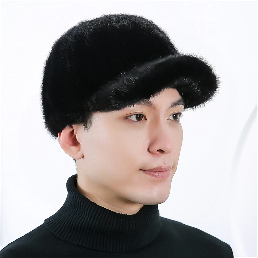 Men s Real Mink Fur Hat Thicken Winter Warm Baseball Cap Outdoor Fashion Handsom