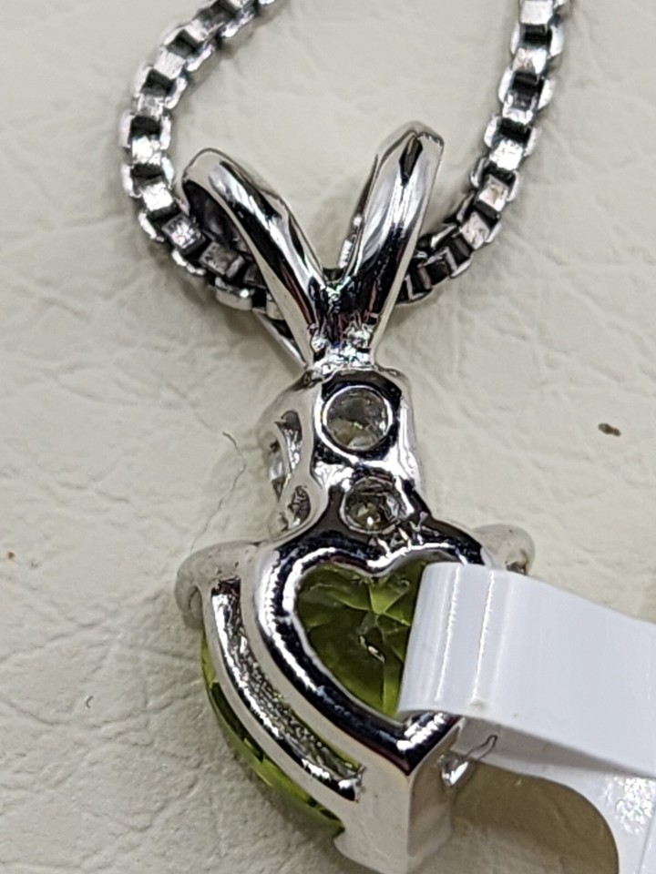 Peora 14K White Gold Created Opal & Diamond Pendant - Heart Shape, 6mm, With 0.07ct Genuine Diamond - View #8