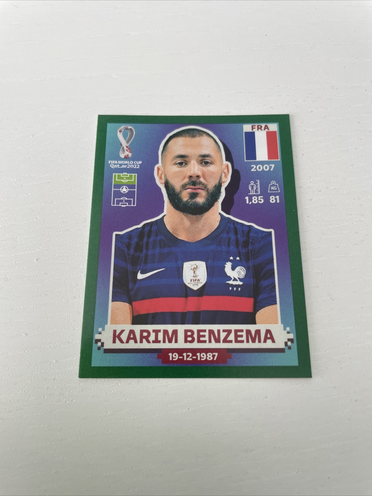 2022 Panini World Cup Stickers Qatar Karim Benzema Green Parallel #FRA16 France