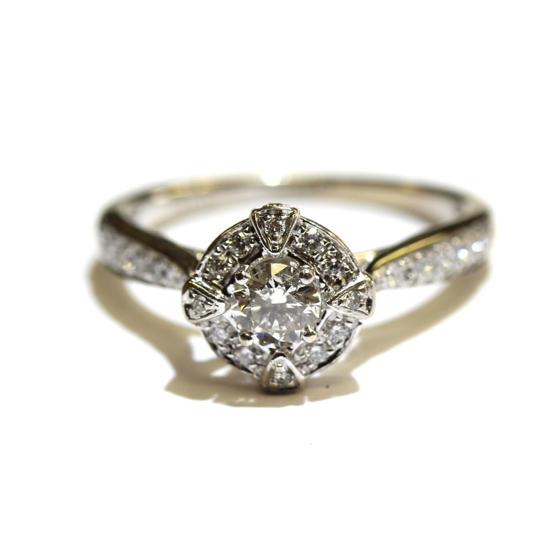 14k white gold .52ct round diamond fancy halo engagement ring 4.2g estate  7.5