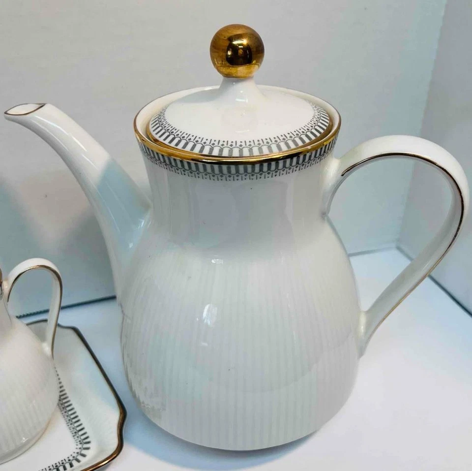 Juego de té vintage Winterling Roslau Bavaria tetera, crema, azúcar, bandeja, 5 tazas/sa Foto 3 de 4