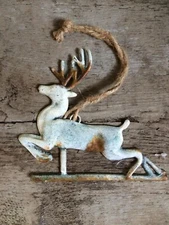 Primitive Vintage Style Farmhouse Deer Stag Embossed Hanging Ornament Metal Sign