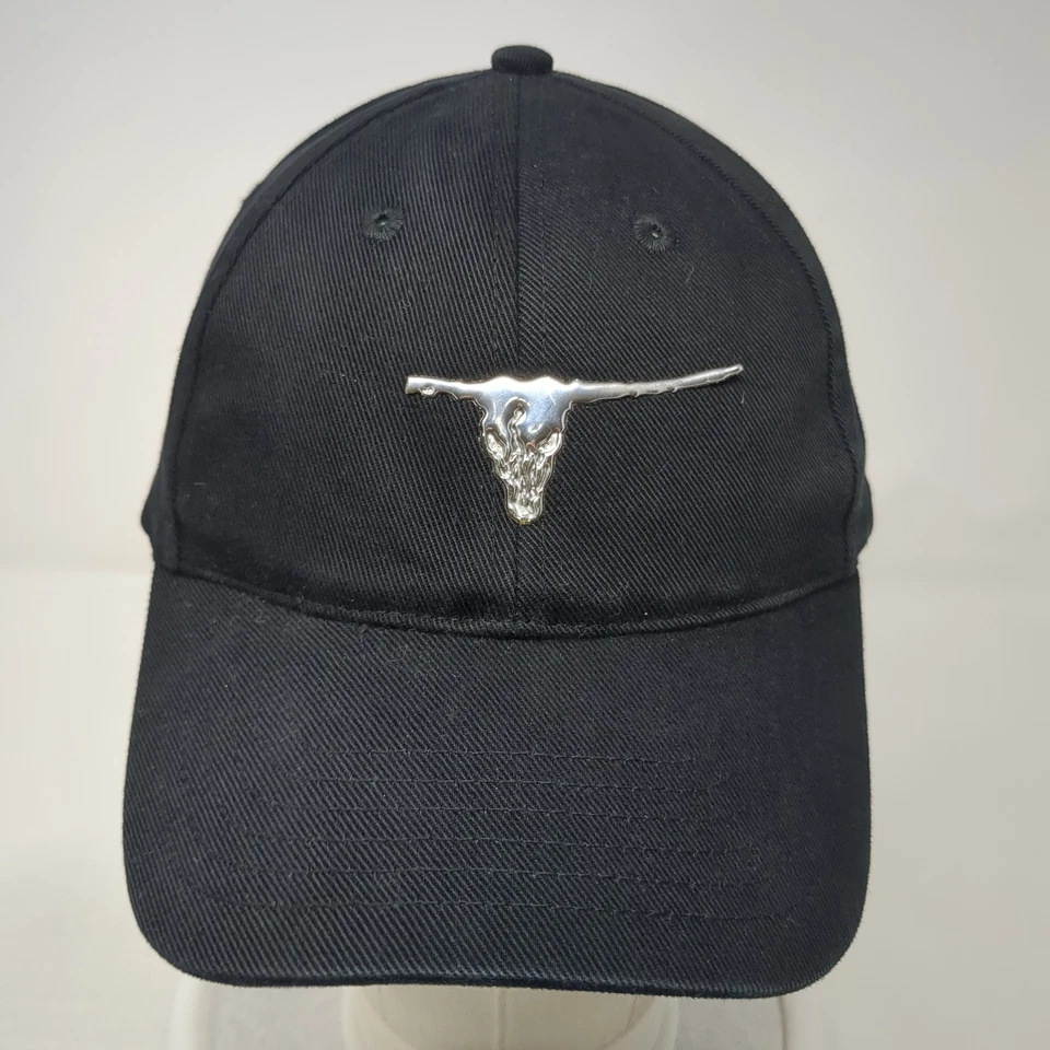 Sombrero Brooks & Dunn Slideback Negro Vaca Longhorn Calavera Negro Ajustable Logo 3D Foto 2 de 4