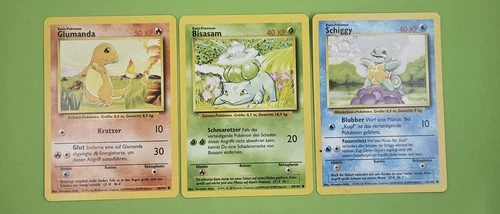 Starter pokemon cards German Charmander Squirtle Bulbasaur Base Set - Picture 1 of 8