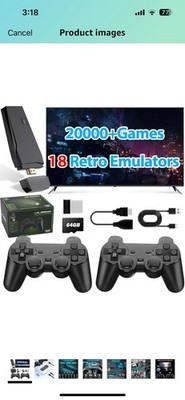 Wireless Retro Game Console Stick 20,000+ Games 4K HDMI w/ 2 Controllers (20GB)