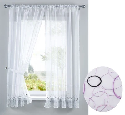 GARDINENBOX Stickerei Gardinen Set 4 Tlg. Tunneldurchzug Voile Aura Lila HxB 150x90 cm