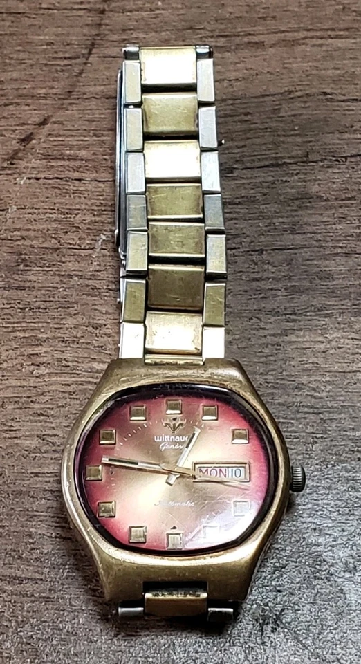 Vtg Wittnauer Geneve Men's Automatic Watch 17 Jewel D11AE Day Date Runs - Image 2 of 4