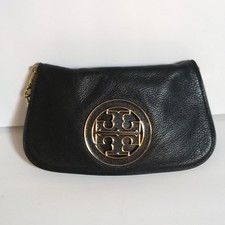 Tory Burch Pebbled Black Shoulder Bag with Gold Logo Chain Detachable Strap