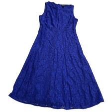 Chaps Lace Cocktail Dress Sleeveless Boat Neck Women's Size 8 Fully Lined Blue