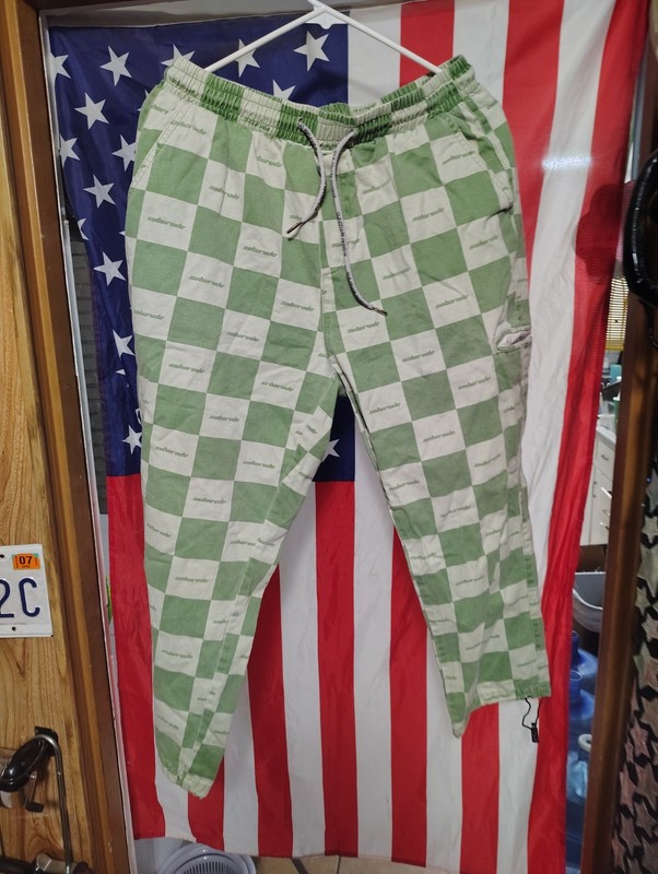 Sub Crude Green Checkered Pants Elastic Waistband  Sz 32 Mens