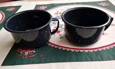 Pair Black Enamel Ware Mugs Camping Hiking