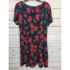 Lane Bryant Fit & Flare Dress Black Red Floral Short Sleeve Scuba Womens Size 14