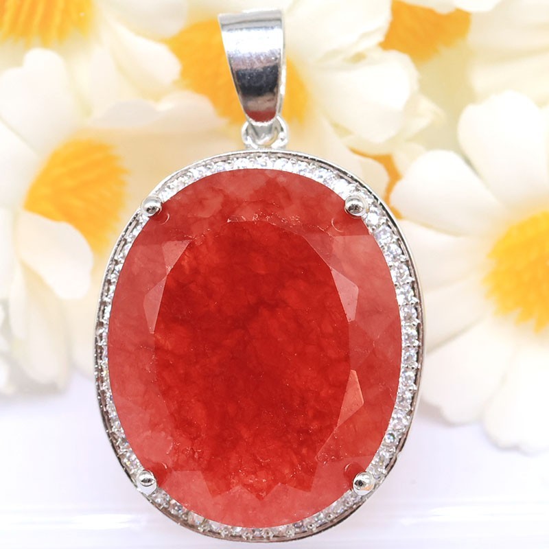 Compre 3 y obtenga 1 gratis colgante de plata de compromiso grande ovalado de rubíes rojos reales circonita cúbica para mujer