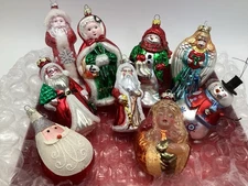 Vintage Glass Christmas Ornaments 5” - 8” Santa's Best 1990s Santa & Mrs. Claus