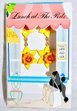 LATR Earrings Flowers Daffodils on Original Presentation Card Signed