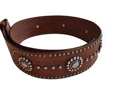 Vintage Brighton Belt Brown Leather Silver Accents No Buckle Medium M 30 B20534