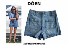 DÔEN Lane Shorts Size 23 High Rise Patch Pocket Quiet Luxury ASO Meghan Markle