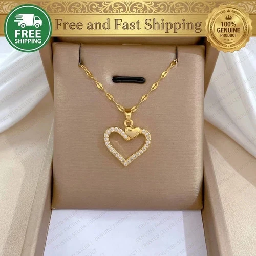 Trendy Heart Stainless Steel Zirconia Necklace Women Gold Color Same Day 🚛✅ - product listing photo