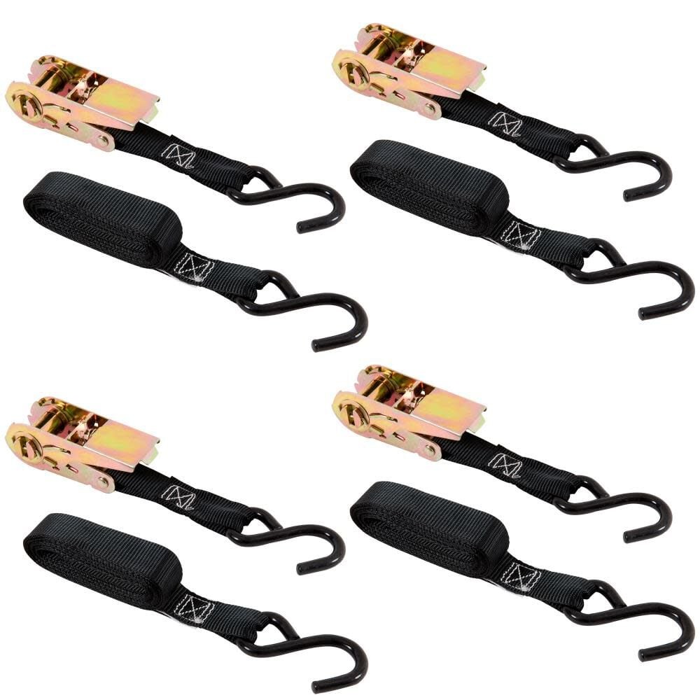 Держатель 10 футов. X 1 дюйм. Крепежный механизм с храповиком грузоподъемностью 300 фунтов с крючками (4 шт.)