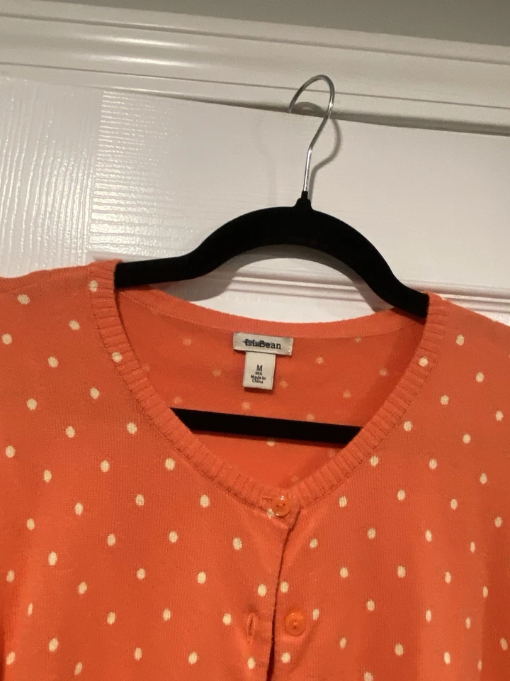 L.L. Cárdigan ligero con botones de algodón Supima a lunares naranja talla M Bean Foto 4 de 4