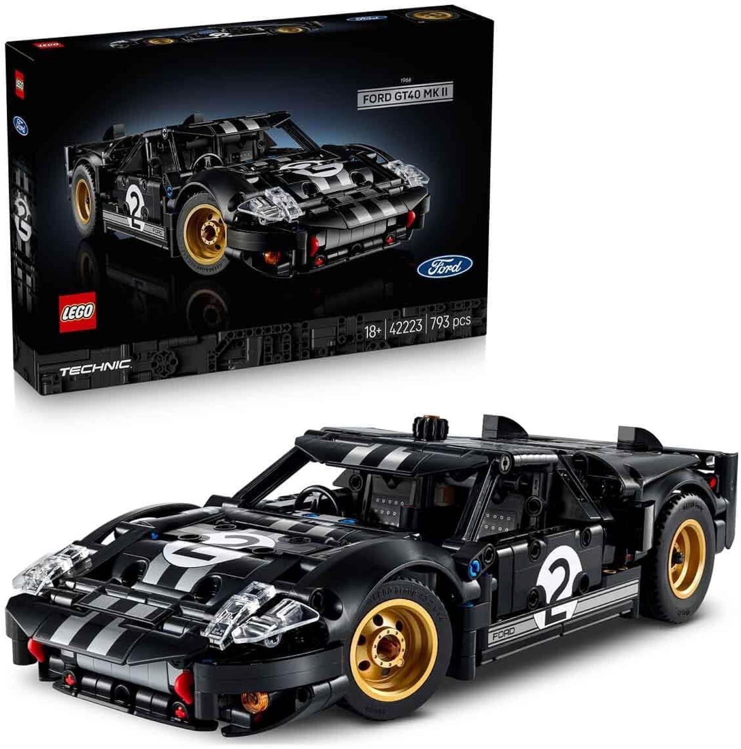 Lego Black/Silver Technic 42223 1966 Ford Gt40 Mkii Race Car - Image 9