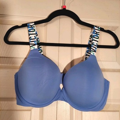 Victoria's Secret T-Shirt Push-Up  Bra 36D Blue With Floral Strap EUC