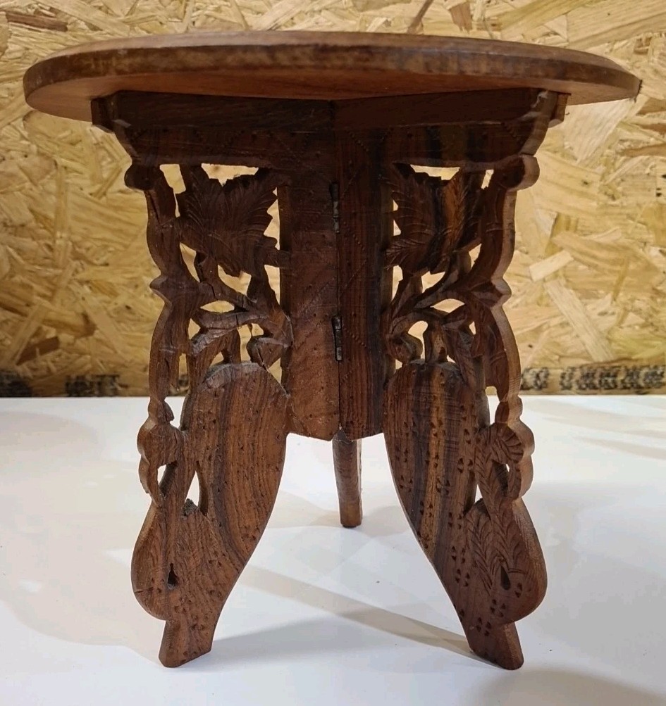 Anglo Indian Small Hardwood Inlaid Folding Table Stool Good Condition — image 7