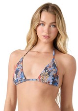 Roxy Soulflower Smocked Tiki Tri Women's Bikini Top - Gray Combo - New