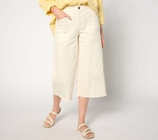 Denim Co. Women's Pants Sz 12 Canyon Retreat Easy Stretch Gaucho White A644016