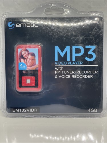 Ematic EM102VIDR 4GB MP3 Video Player FM Radio 1.5" Screen Red New