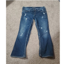 Silver Jeans Co. Women's Blue Denim Medium Wash Mid-Rise Slim Bootcut Distressed