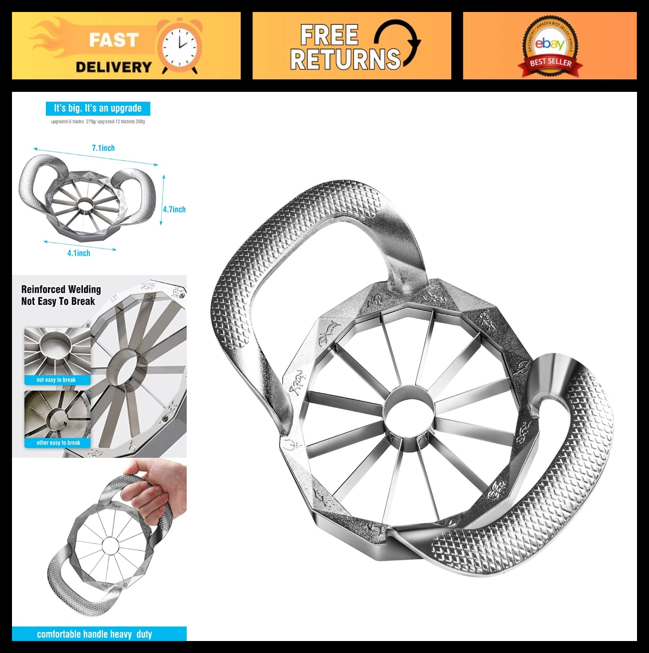 Heavy Duty Apple Slicer & Corer, 12-Blade Stainless Steel Cutter, Sharp Divider
Opens in a new windo