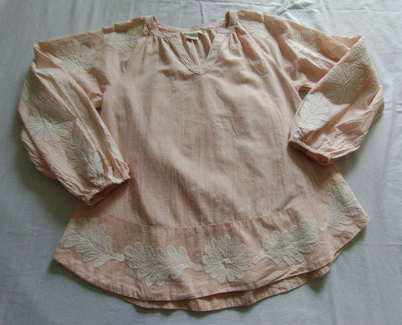 SWEET MAGNOLIA Blush Pink Long Sleeve EMBROIDERED Boho Blouse Sz SMALL
