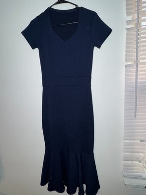 Connected Apparel Women s Navy Blue Midi Dress Short Sleeve V-Neck Size 4 -0155
