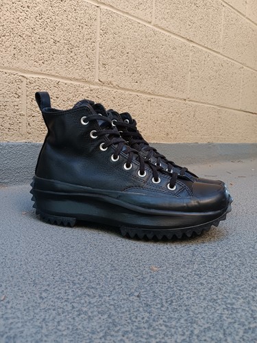 Converse Womens Run Star Hike Triple Black Platform Leather Shoes Sneakers 10.5
