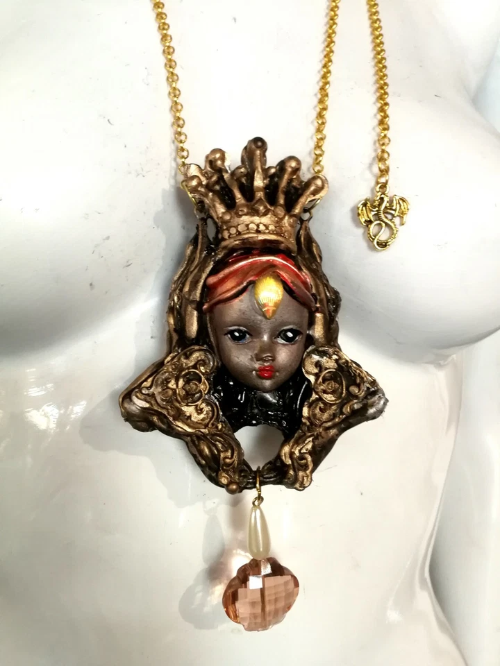 Jewelry Woman Necklace Pendant Victorian Style Princess Charm Doll Head Crystal - Image 2 of 4