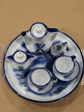 Delft Blue Holland 8 pc Tea Set Porcelain Miniature Vintage Dolls House Windmill