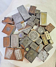 32pc- vtg Block Printing Press Stamp Wood Metal Couple Bowl Tire Club Mixed etc.