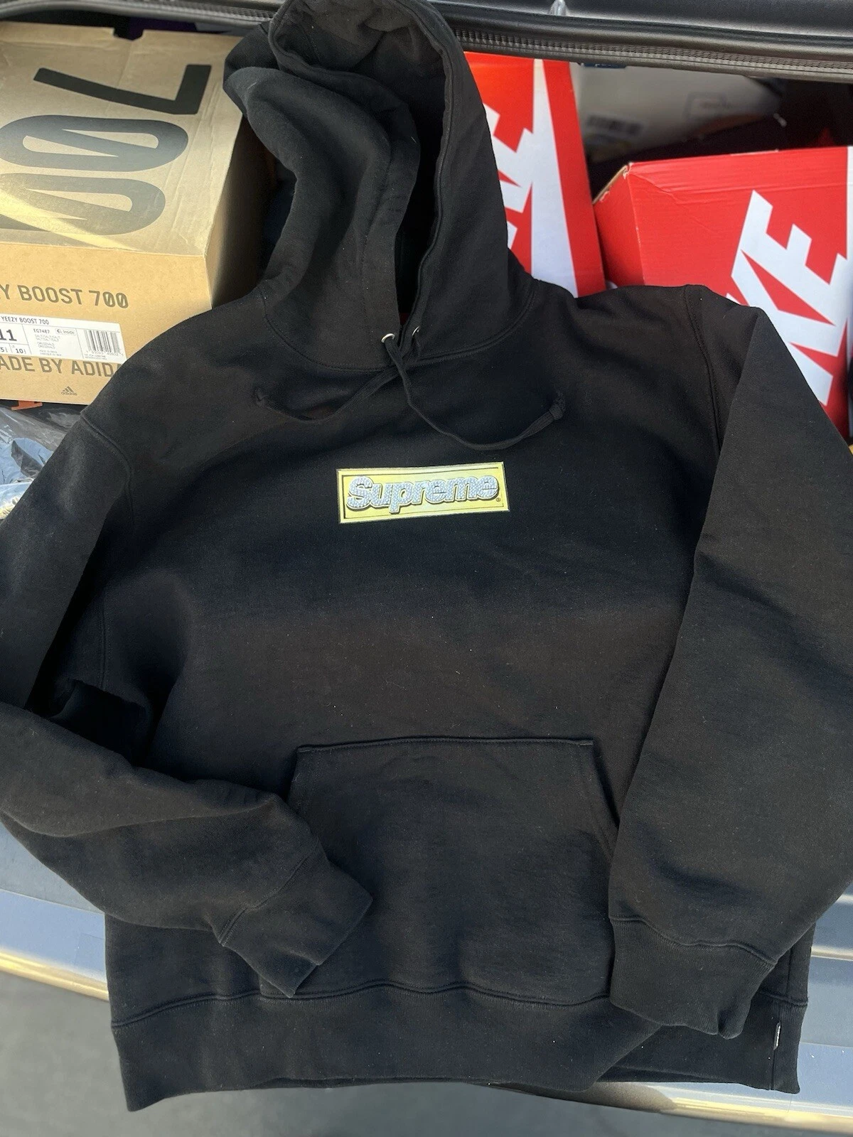 Sweat à capuche homme Supreme Bling Box logo bogo noir moyen vintage rare