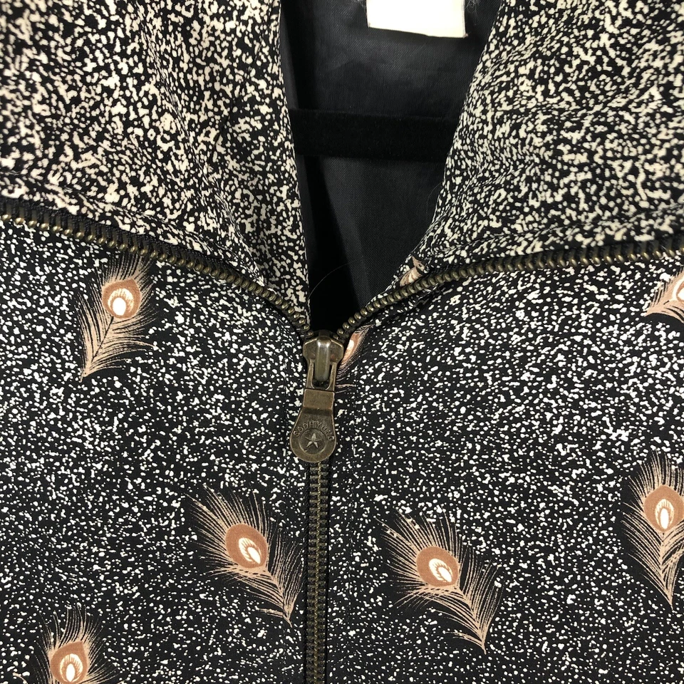Chaqueta de Colección Kelly Lynn Para Mujer 2X Talla Grande Negra Tostada Bombardero Plumas de Pavo Real Foto 4 de 4