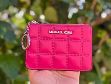 Michael Kors Jet Set Travel SM Coin ID key Holder Wallet Quilted Dragon Fruit