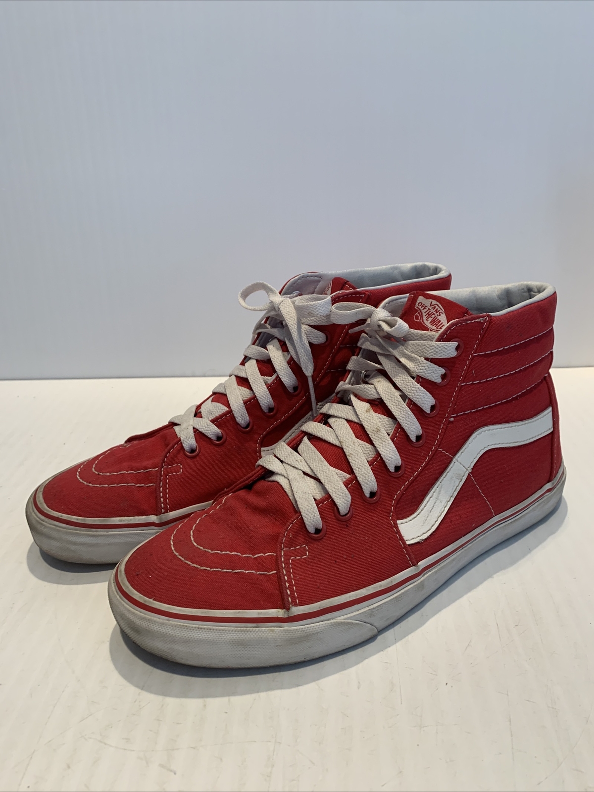 Vans Red White Trim High Top Skateboard Shoes Men 9 … Gem