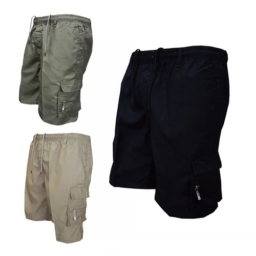 Men Elastic Waist Cargo Shorts Pockets Cotton Combat Work Casual Shorts Pants