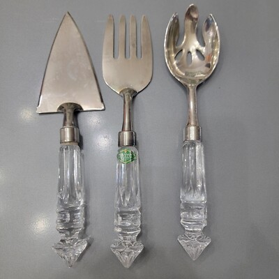 Shannon Crystal by Godinger Versailles 3 Piece Crystal Handled Serving Set