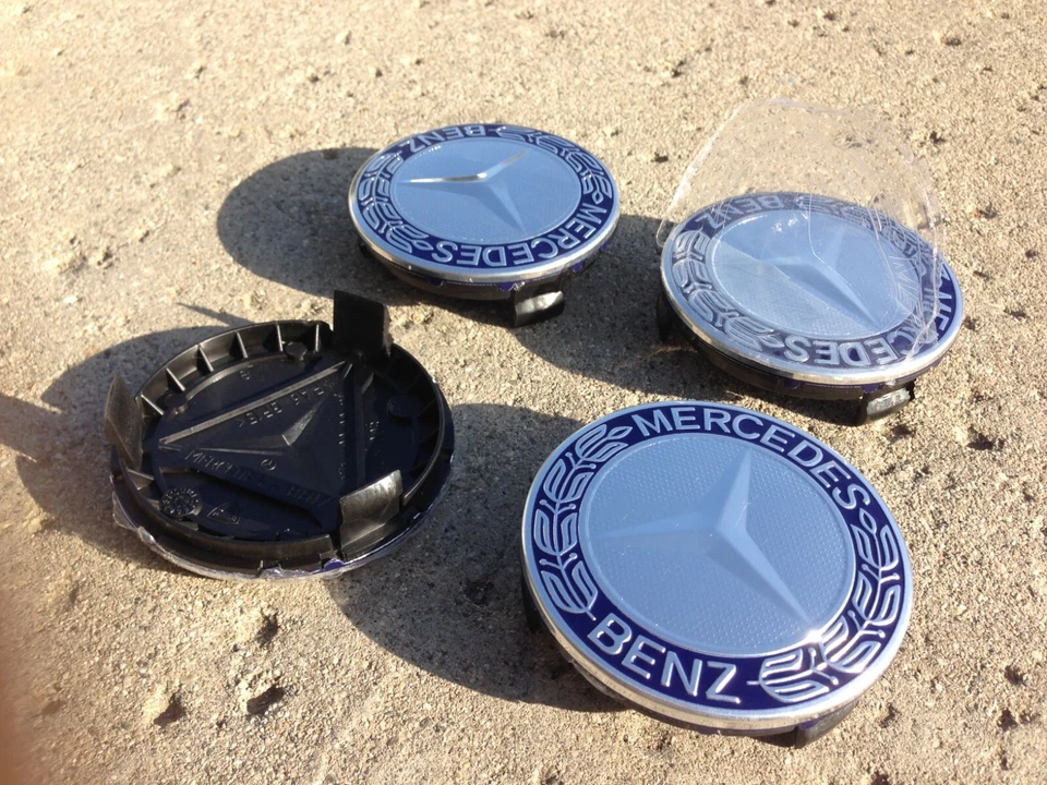 Set of 4 Mercedes Benz Center Caps Blue 2.95 Inch/75mm Fits Most Models - Изображение 2 из 4